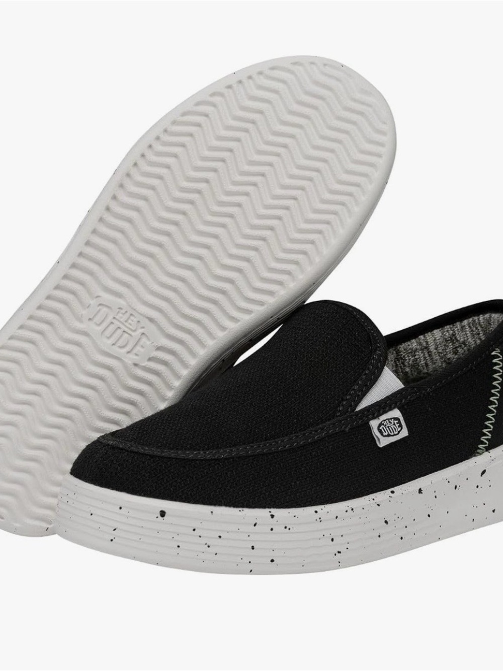 Hey Dude Black Canvas Slip-Ons with Speckled White Sole